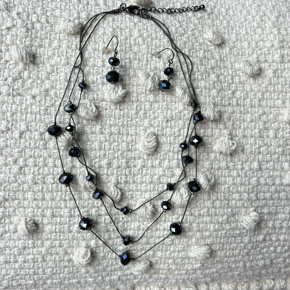 Blue beaded necklace and earrings set
